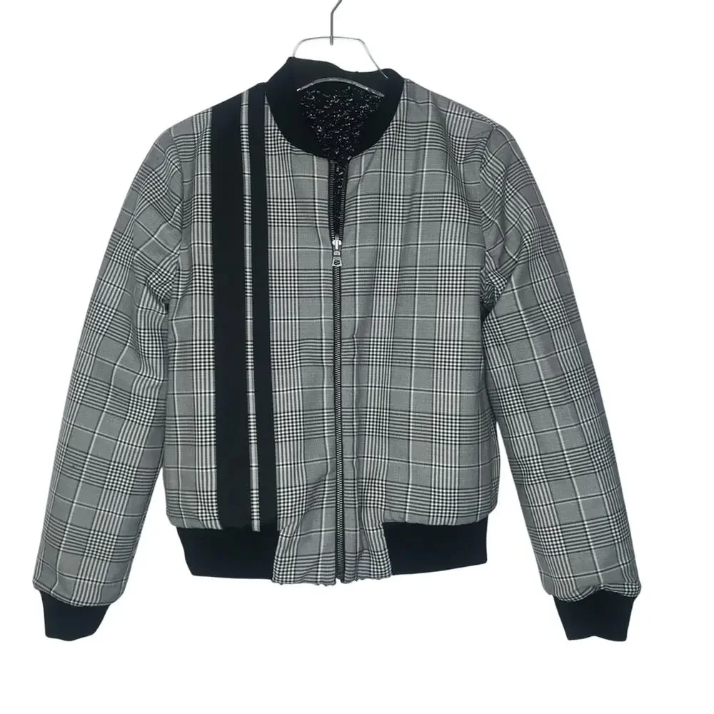 Alice + Olivia Lonnie Reversible Jacket Plaid Black White Size Small NEW